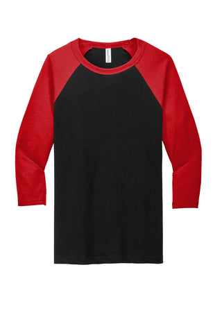 BELLA+CANVAS Unisex 3/4-Sleeve Baseball Tee (Black/ Red)