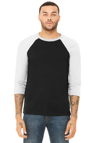 BELLA+CANVAS Unisex 3/4-Sleeve Baseball Tee (Black/ White)