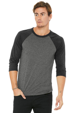 BELLA+CANVAS Unisex 3/4-Sleeve Baseball Tee (Grey/ Charcoal-Black Triblend)