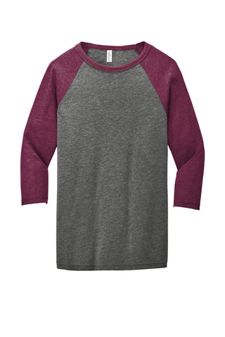 BELLA+CANVAS Unisex 3/4-Sleeve Baseball Tee (Grey/ Maroon Triblend)