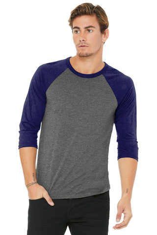 BELLA+CANVAS Unisex 3/4-Sleeve Baseball Tee (Grey/ Navy Triblend)