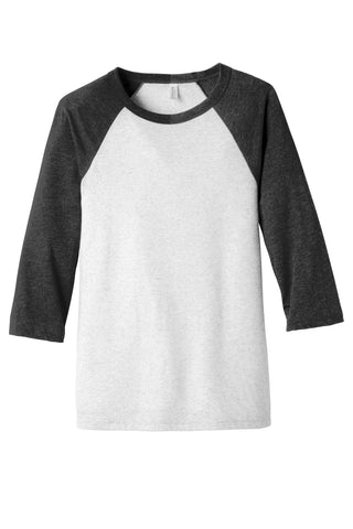 BELLA+CANVAS Unisex 3/4-Sleeve Baseball Tee (White Flk/ Charcoal-BI Triblend)