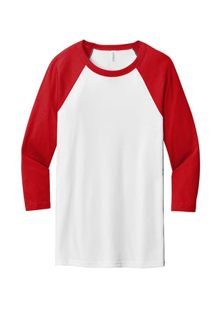 BELLA+CANVAS Unisex 3/4-Sleeve Baseball Tee (White/ Red)