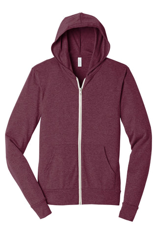 BELLA+CANVAS Unisex Triblend Full-Zip Lightweight Hoodie (Maroon Triblend)