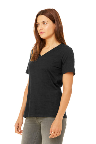 BELLA+CANVAS Women's Relaxed Heather CVC V-Neck Tee (Black Heather)