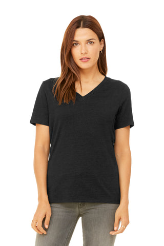 BELLA+CANVAS Women's Relaxed Heather CVC V-Neck Tee (Black Heather)