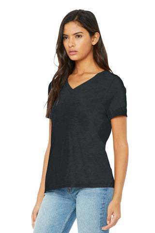 BELLA+CANVAS Women's Relaxed Heather CVC V-Neck Tee (Dark Grey Heather)