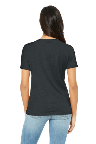 BELLA+CANVAS Women's Relaxed Heather CVC V-Neck Tee (Dark Grey Heather)