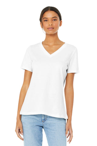 BELLA+CANVAS Women's Relaxed Jersey Short Sleeve V-Neck Tee (White)