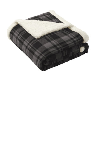 Port Authority Flannel Sherpa Blanket (Black Uneven Plaid)