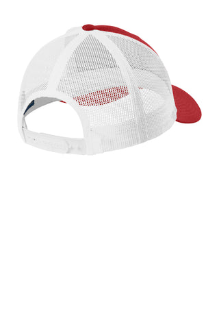 Port Authority Low-Profile Snapback Trucker Cap (Flame Red/ White)