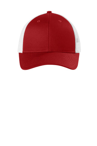 Port Authority Low-Profile Snapback Trucker Cap (Flame Red/ White)