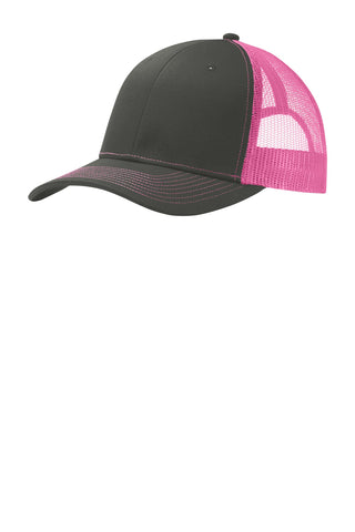 Port Authority Snapback Trucker Cap (Grey Steel/ Neon Pink)