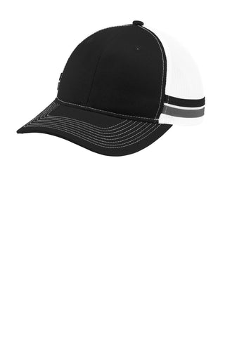 Port Authority Two-Stripe Snapback Trucker Cap (Black/ Grey Steel/ White)