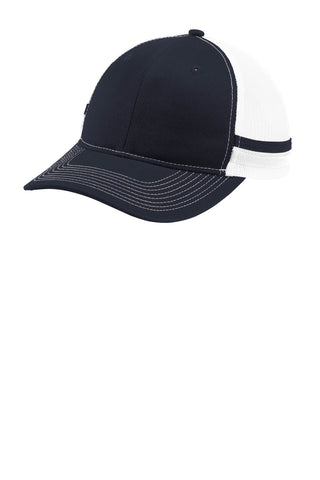 Port Authority Two-Stripe Snapback Trucker Cap (Rich Navy/ Rich Navy/ White)