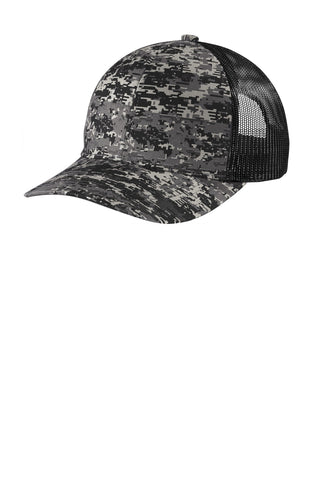 Port Authority Digi Camo Snapback Trucker Cap (Black Digi/ Black)