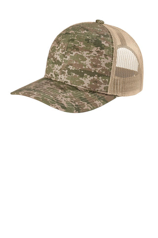 Port Authority Digi Camo Snapback Trucker Cap (Olive Drab Green Digi/ Coyote Brown)