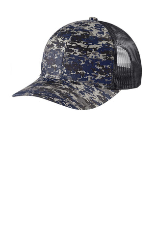 Port Authority Digi Camo Snapback Trucker Cap (Rich Navy Digi/ Grey Steel)