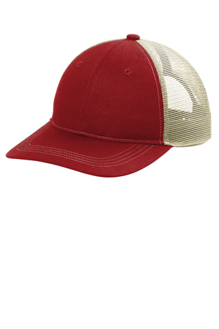 Port Authority Unstructured Snapback Trucker Cap (Flame Red/ Tan)