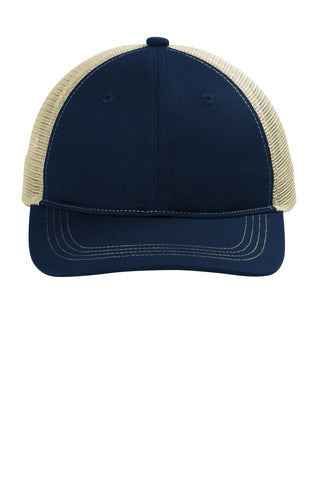 Port Authority Unstructured Snapback Trucker Cap (True Navy/ Tan)