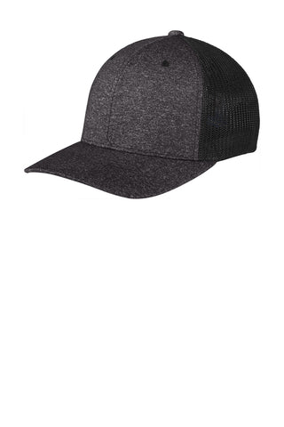 Port Authority Flexfit Melange Mesh Back Trucker Cap (Black/ Dark Charcoal Heather)