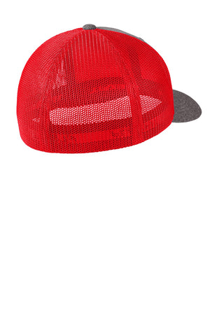 Port Authority Flexfit Melange Mesh Back Trucker Cap (True Red/ Grey Heather)