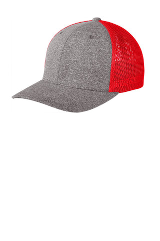 Port Authority Flexfit Melange Mesh Back Trucker Cap (True Red/ Grey Heather)