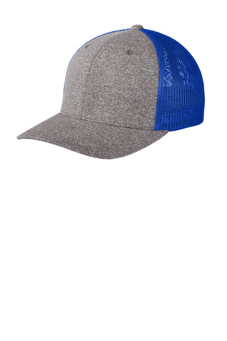 Port Authority Flexfit Melange Mesh Back Trucker Cap (True Royal/ Grey Heather)