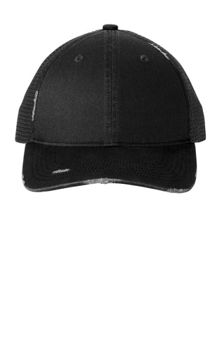 Port Authority Distressed Mesh Back Cap (Black/ Black)