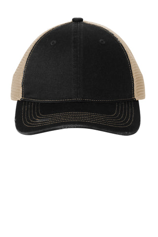 Port Authority Distressed Mesh Back Cap (Black/ Khaki)