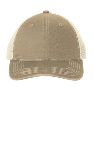 Port Authority Distressed Mesh Back Cap (Khaki/ Stone)