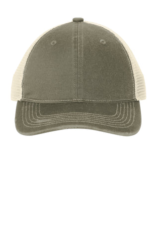 Port Authority Distressed Mesh Back Cap (Light Olive/ Stone)