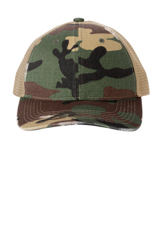 Port Authority Distressed Mesh Back Cap (Military Camo/ Khaki)