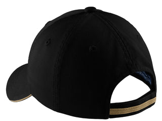 Port Authority Sandwich Bill Cap with Striped Closure (Black/ Khaki)