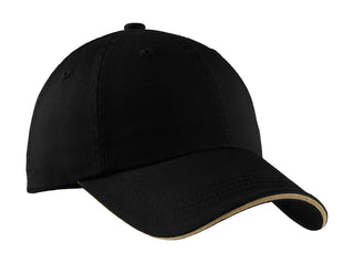 Port Authority Sandwich Bill Cap with Striped Closure (Black/ Khaki)