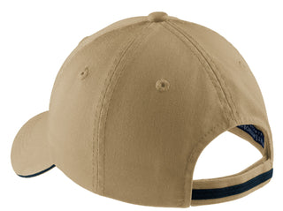 Port Authority Sandwich Bill Cap with Striped Closure (Khaki/ Charcoal Blue)