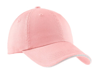 Port Authority Sandwich Bill Cap with Striped Closure (Light Pink/ White)