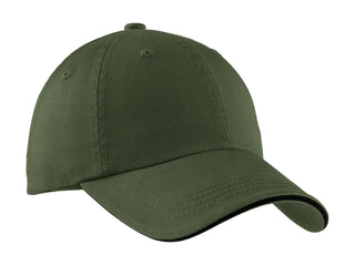 Port Authority Sandwich Bill Cap with Striped Closure (Olive/ Black)