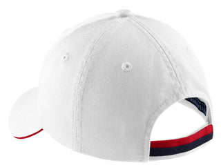 Port Authority Sandwich Bill Cap with Striped Closure (White/ Classic Navy/ Red)