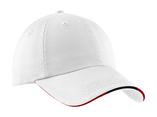 Port Authority Sandwich Bill Cap with Striped Closure (White/ Classic Navy/ Red)