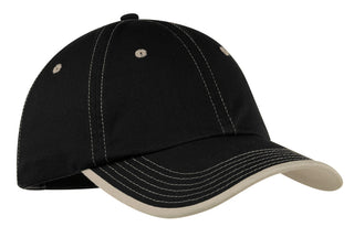 Port Authority Vintage Washed Contrast Stitch Cap (Black/ Stone)