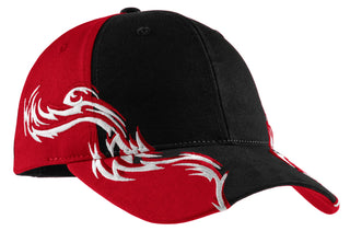 Port Authority Colorblock Racing Cap with Flames (Black/ Red/ White)