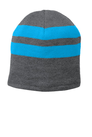 Port & Company Fleece-Lined Striped Beanie Cap (Athletic Oxford/ Neon Blue)