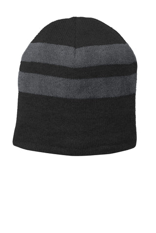 Port & Company Fleece-Lined Striped Beanie Cap (Black/ Athletic Oxford)