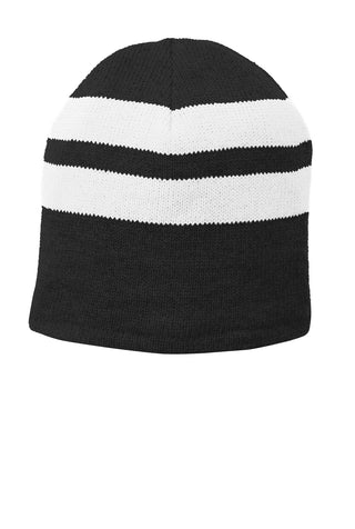 Port & Company Fleece-Lined Striped Beanie Cap (Black/ White)
