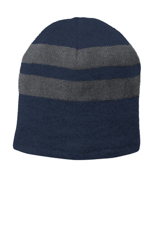 Port & Company Fleece-Lined Striped Beanie Cap (Navy/ Athletic Oxford)