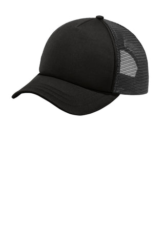 Port Authority 5-Panel Twill Foam Trucker Cap (Black/ Black)