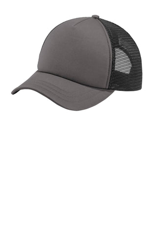 Port Authority 5-Panel Twill Foam Trucker Cap (Charcoal/ Black)