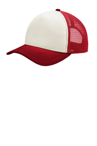 Port Authority 5-Panel Twill Foam Trucker Cap (Ivory/ Red)