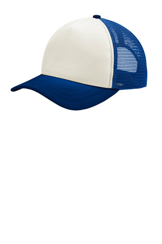 Port Authority 5-Panel Twill Foam Trucker Cap (Ivory/ Royal)